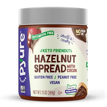 Pyure Keto Hazelnut Chocolate Spread | Low-Sugar Vegan Snack, 13 Oz Jar