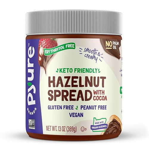 Pyure Keto Hazelnut Chocolate Spread | Sugar-Free Vegan Snack, 13 Oz Jar | Keto Hazelnut Chocolate Spread With 2g Net Carbs For Sugar-Free, Vegan, Gluten-Free, Peanut-Free Snacks And Baking