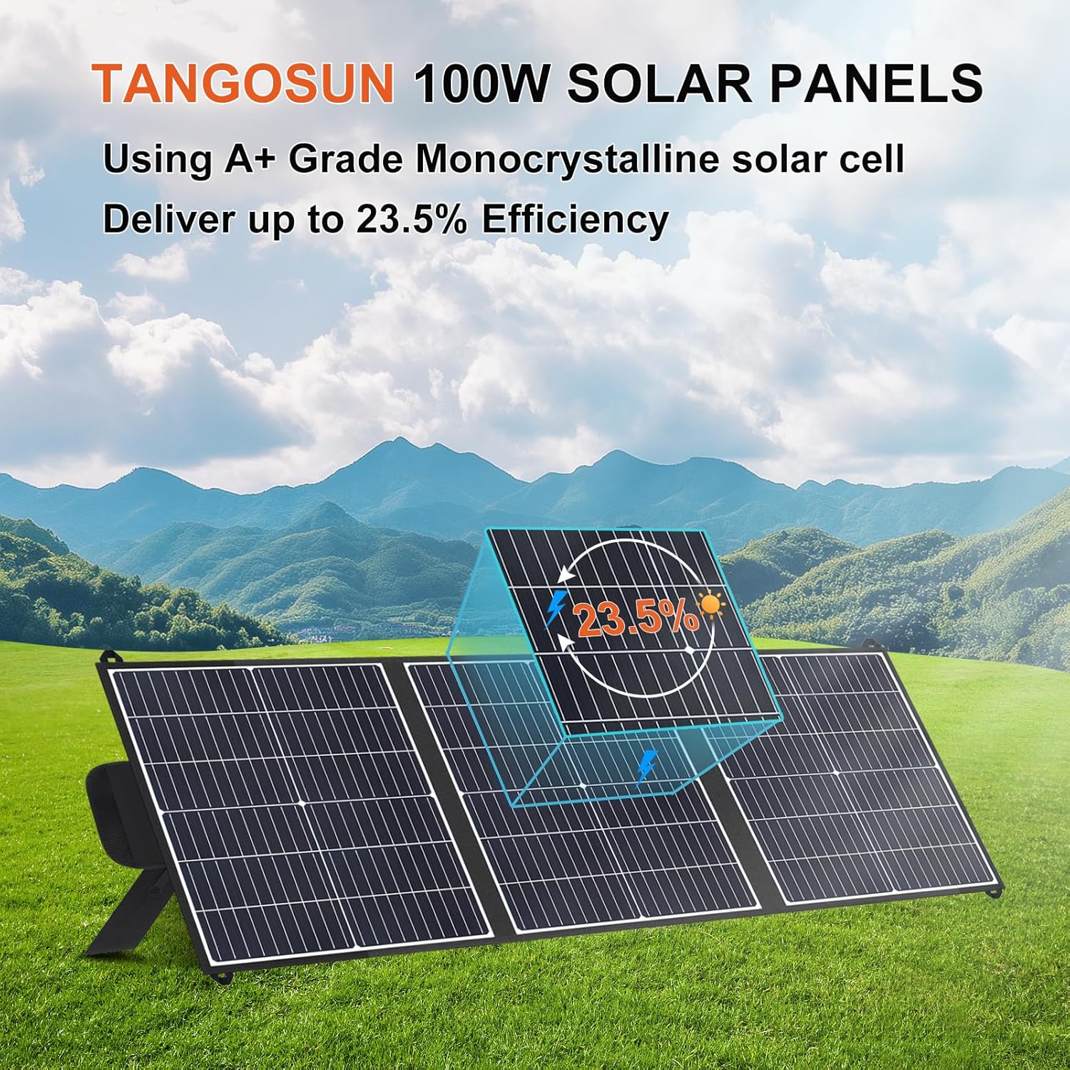 100W Portable Solar Panel, 20V Foldable Charger with USB-A QC3.0 and Type-C PD45W. Lightweight Design for Outdoor Camping, RV Trips and Hiking, powering Mobile Phones and Energy Storage Devices