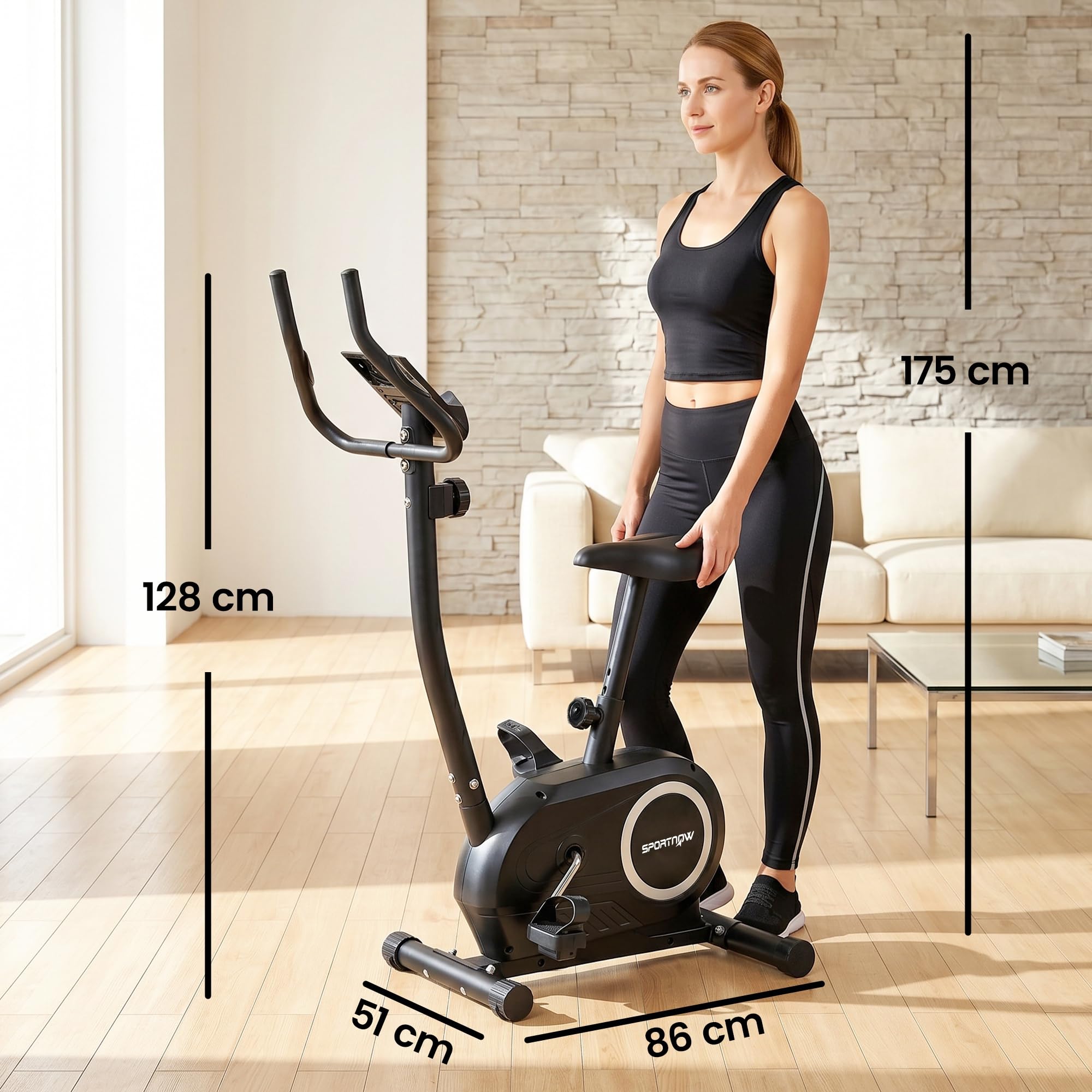 SPORTNOW Cyclette da Casa con 8 Livelli di Resistenza Magnetica, Cyclette da Camera con Bluetooth App, Sedile Regolabile, Schermo LCD, Sensore Cardiaca, Portatelefono, Bici da Casa Allenamento Fitness