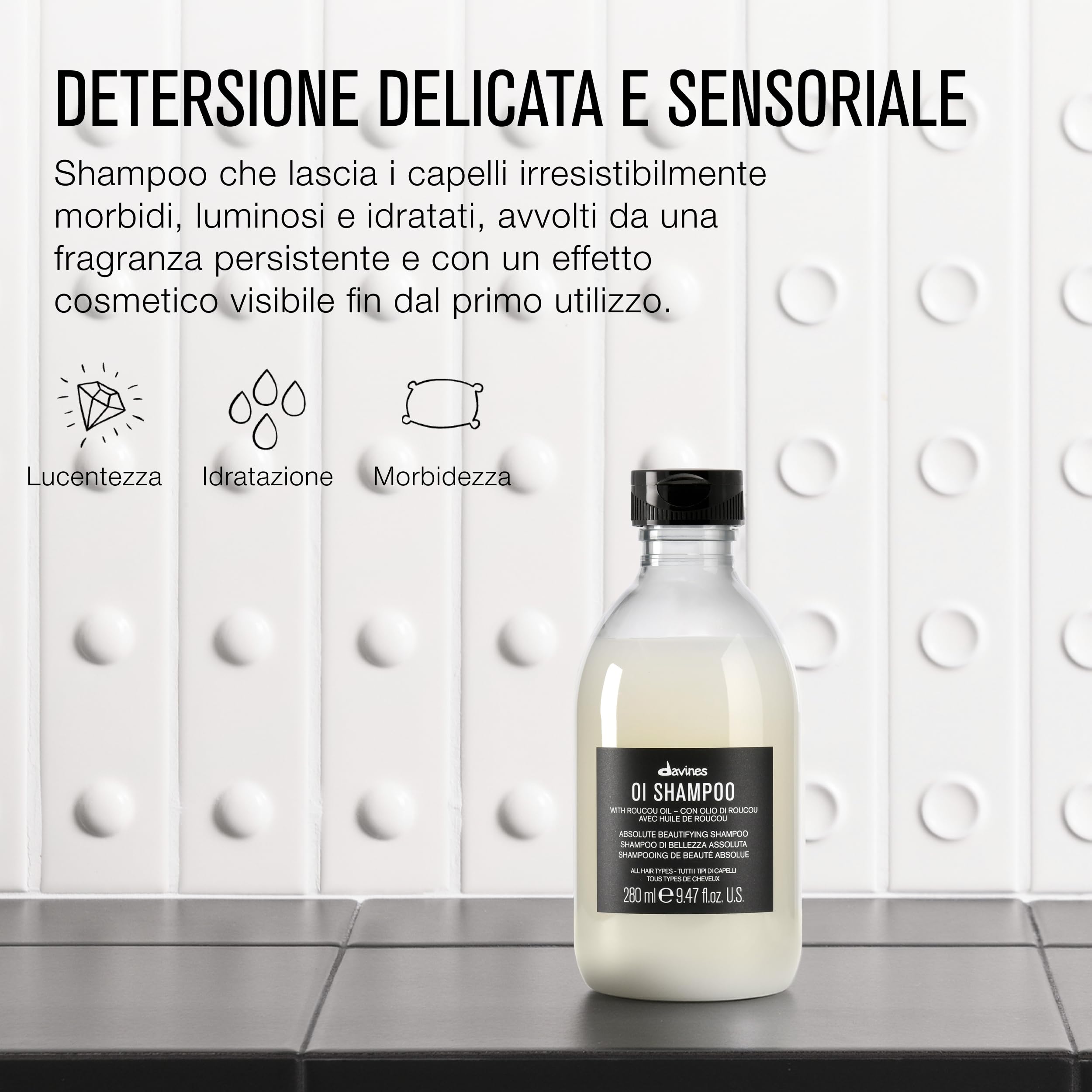 Davines OI Shampoo - Shampoo Delicato per Uso Quotidiano - Adatto a Tutti i Tipi di Capelli - Con Olio di Roucou per Capelli Morbidi e Lucenti - 280 ml