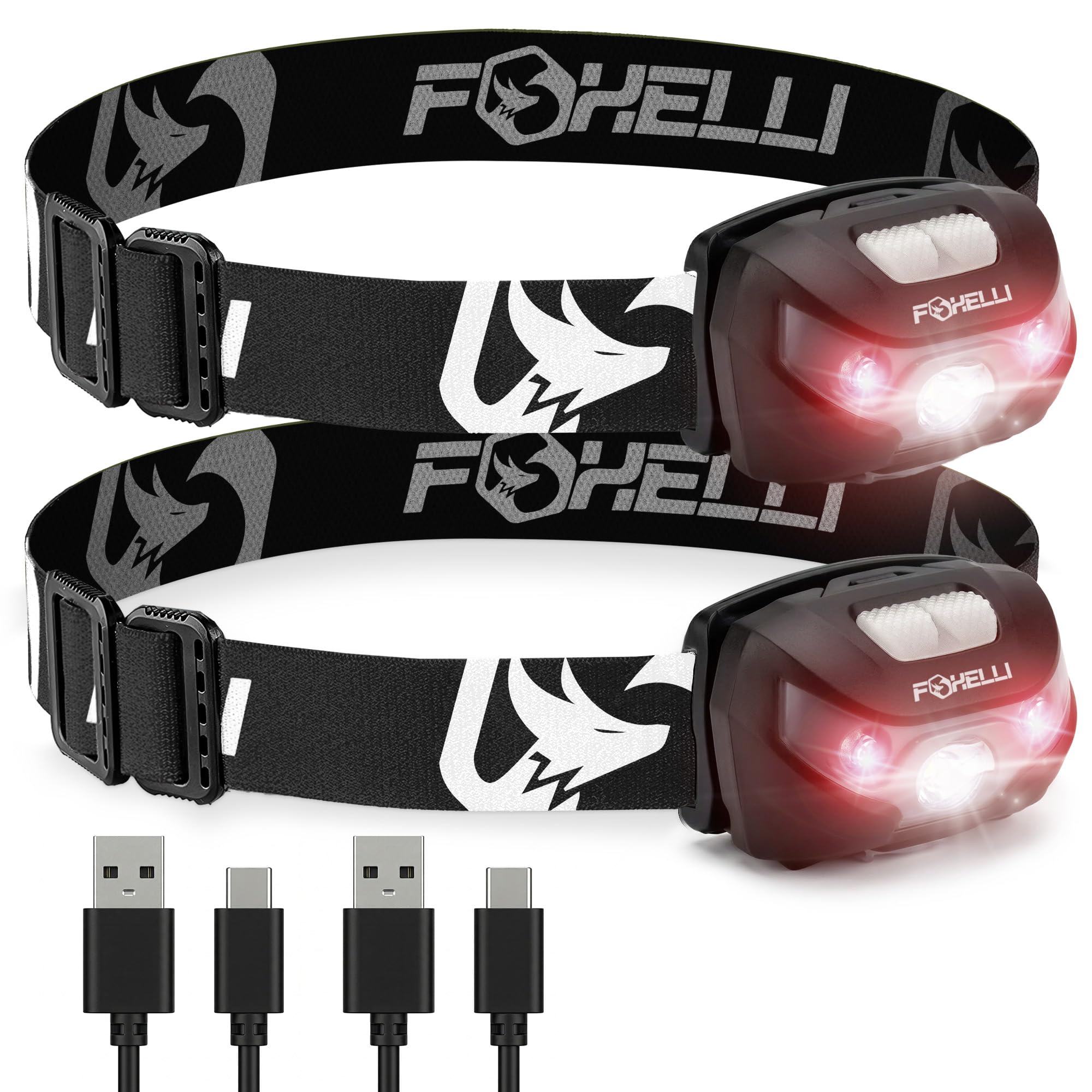 Foxelli USB-C Rechargeable LED Headlamp – Super Bright, Lightweight Head Lamp for