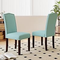 Vista 7 de LSSPAID Dining Chairs Set of 2, Modern High Back Fabric Upholstered Parsons Dining Room Chairs with Nail Head Trim and Solid Wood Legs, Green
