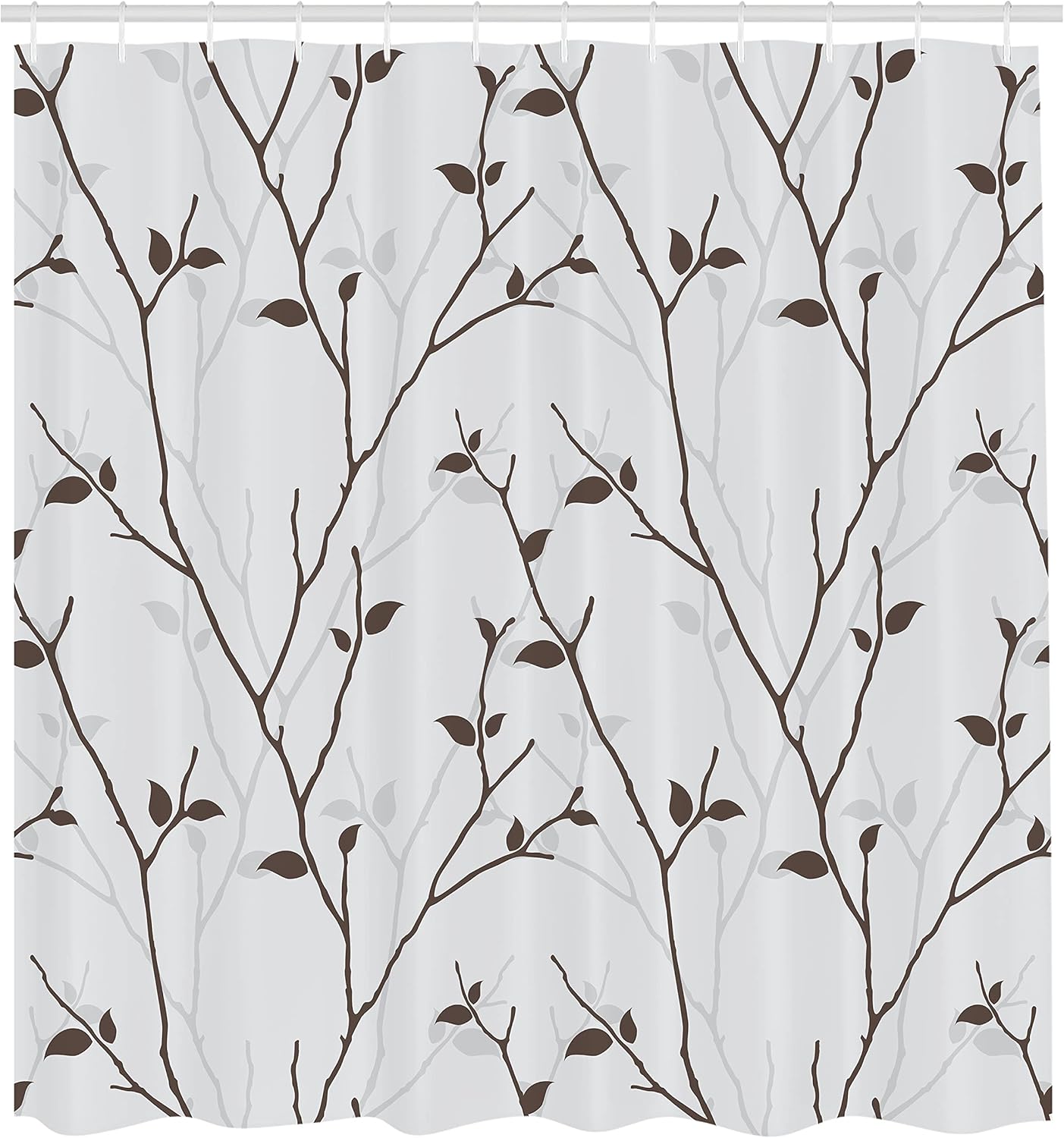 Ambesonne Leaf Shower Curtain, Branches in The Fall Trees Stem Twig with Last Few Leaves Minimalistic Design Art, Cloth Fabric Bathroom Decor Set with Hooks, 69" W x 75" L, Grey Brown