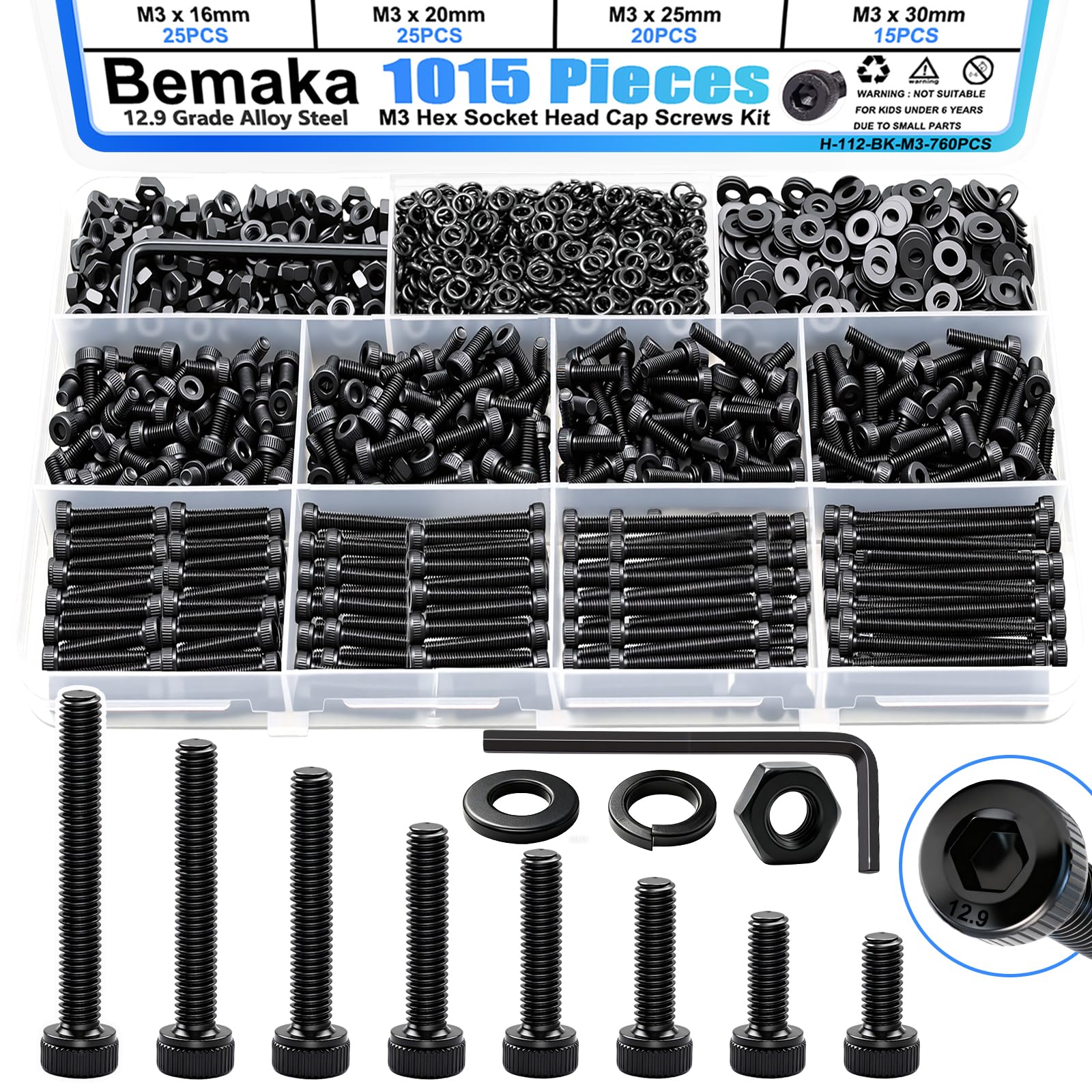 1287Pcs Nuts and Bolts Assortment Kit, 304 Stainless Steel Bolts Machine Screws Hardware Assortment Kit, Metric & SAE Phillips Pan Head Screws, Assorted Bolts, Nuts and Washers Kit — Amazon image 12