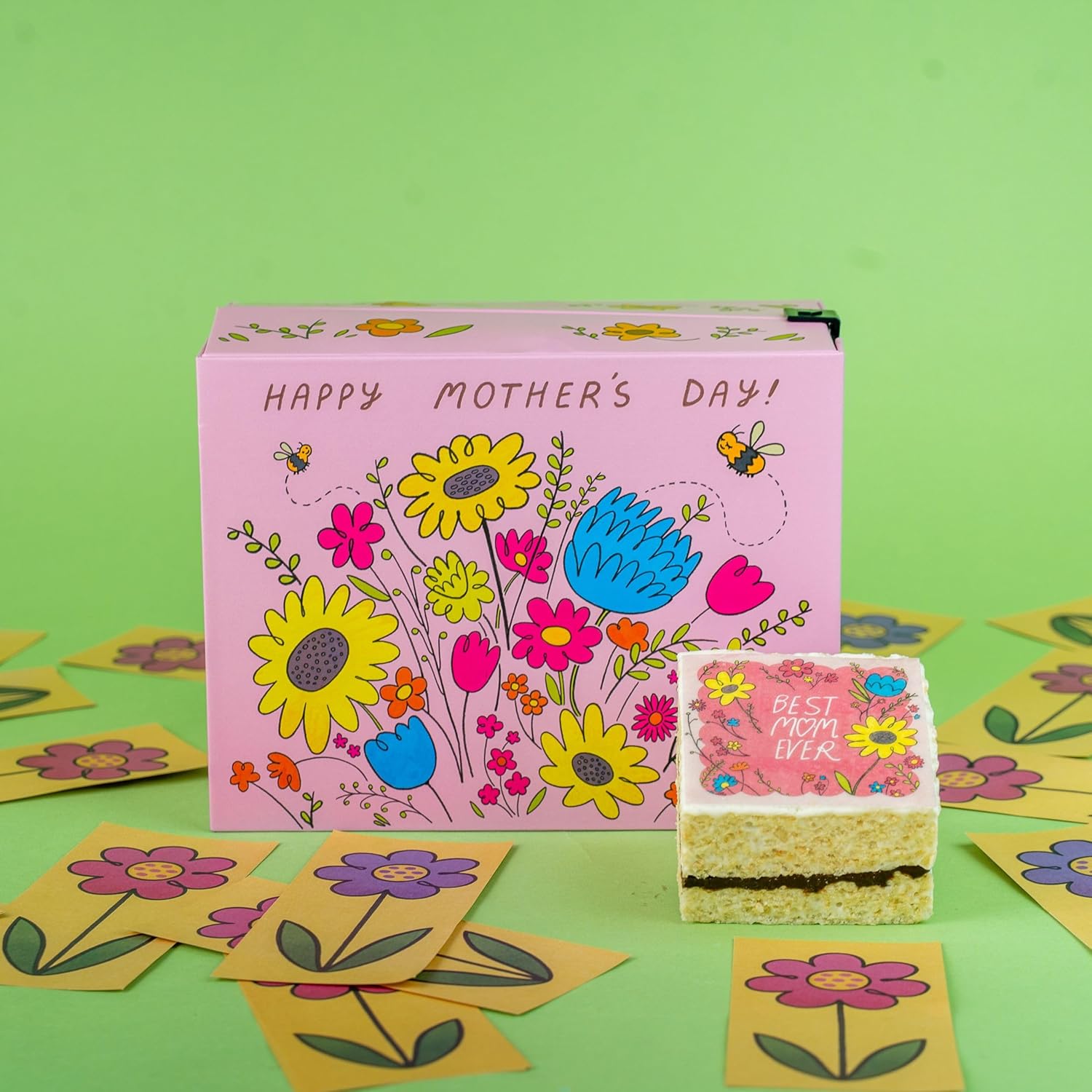Sweet Flower Shower Surprise Gift Box by Send A Cake, Ready to Gift, No Assembly Required with Chocolate Caramel Crispy Cake - Mother's Day Special for Mom, Mother, Mama, Grandma