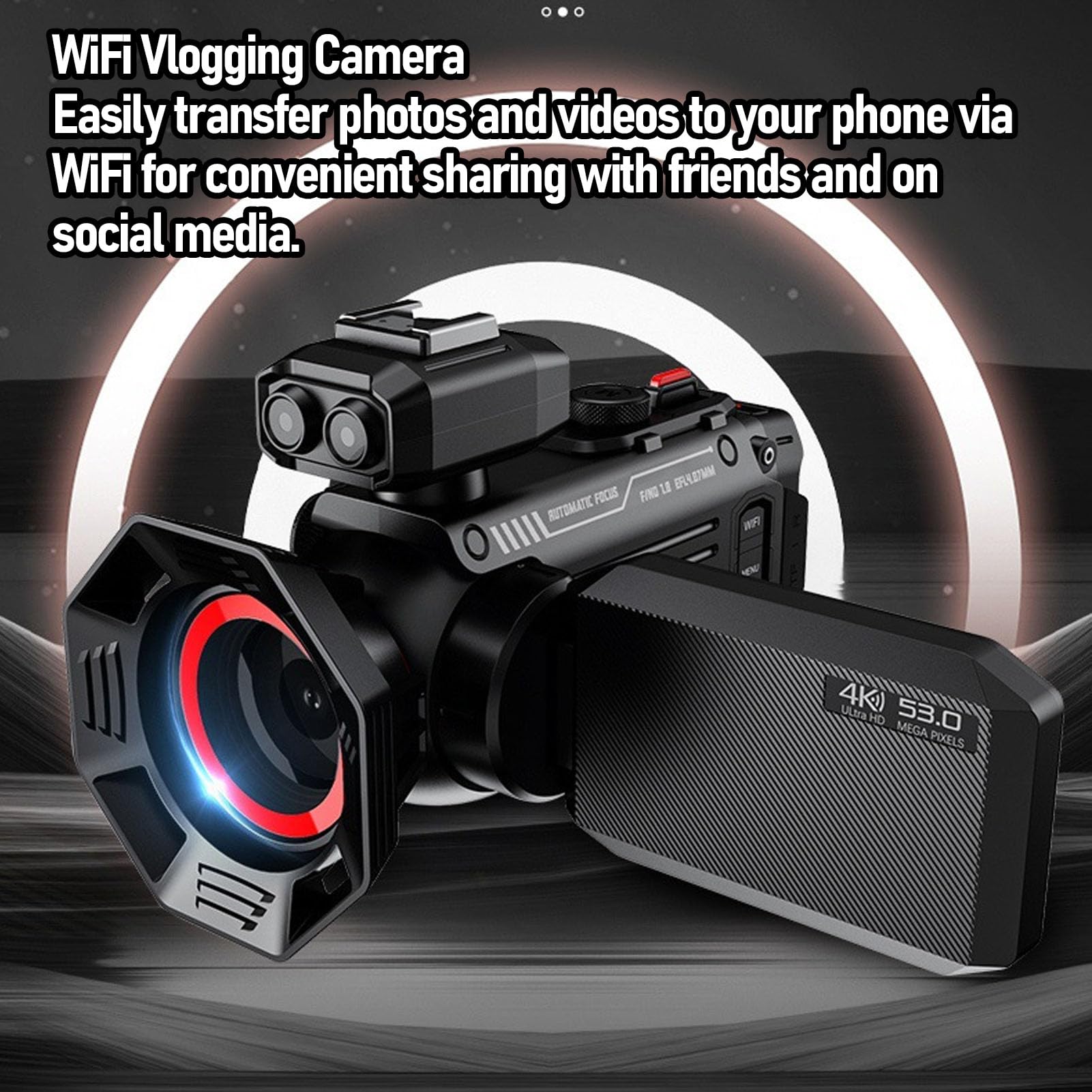 4K Digital Camera for Photography, Autofocus WiFi Vlogging Camera, Video Camcorder with 3 In HD Color Screen, 50X Digital Zoom, External Hot Shoe Interface (Black)