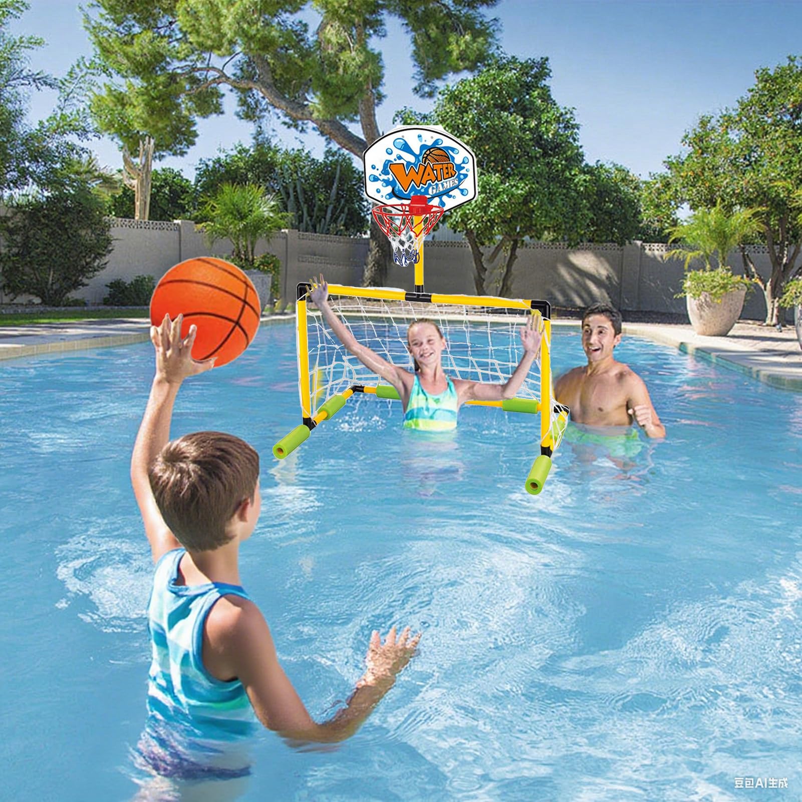 Panier De Basket pour Piscine | But Flottant De Basket pour Piscine avec Pompe Et Ballon - avec Pompe Ballon De Foot Porte Cadre Étanche Adulte Plage Lac Parc