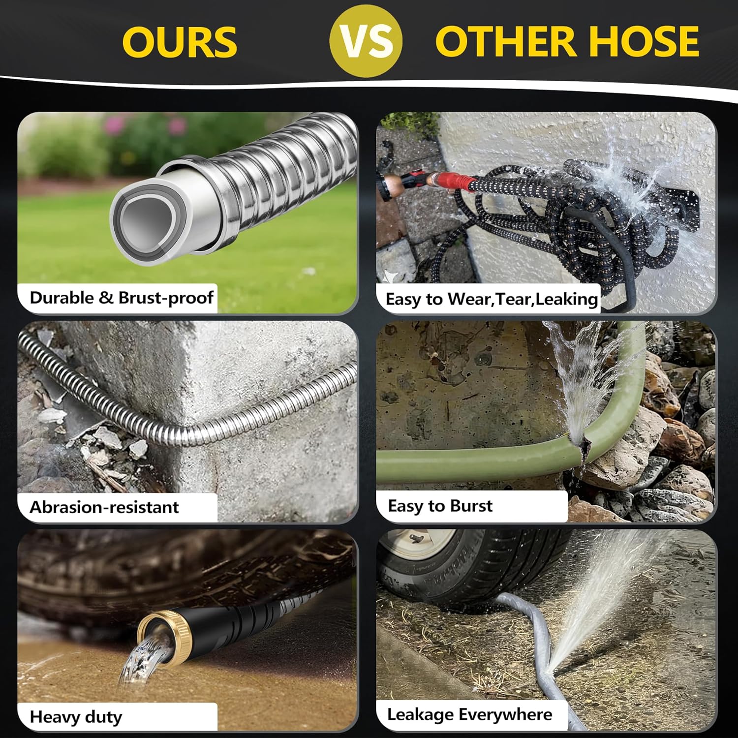 50 ft Stainless Steel Garden Hose - 2026 New Upgraded Metal Water hose - Flexible Water Hoses Pipes with Latex Core, 3/4" Solid Brass Connector - No-Expandable Watering Garden Hoses