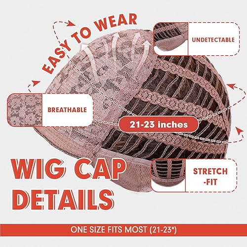 Miniatura 5 de Allbell Pelucas sintéticas largas en capas ombré castaño rubio con flequillo para mujer, cabello colorido para cosplay