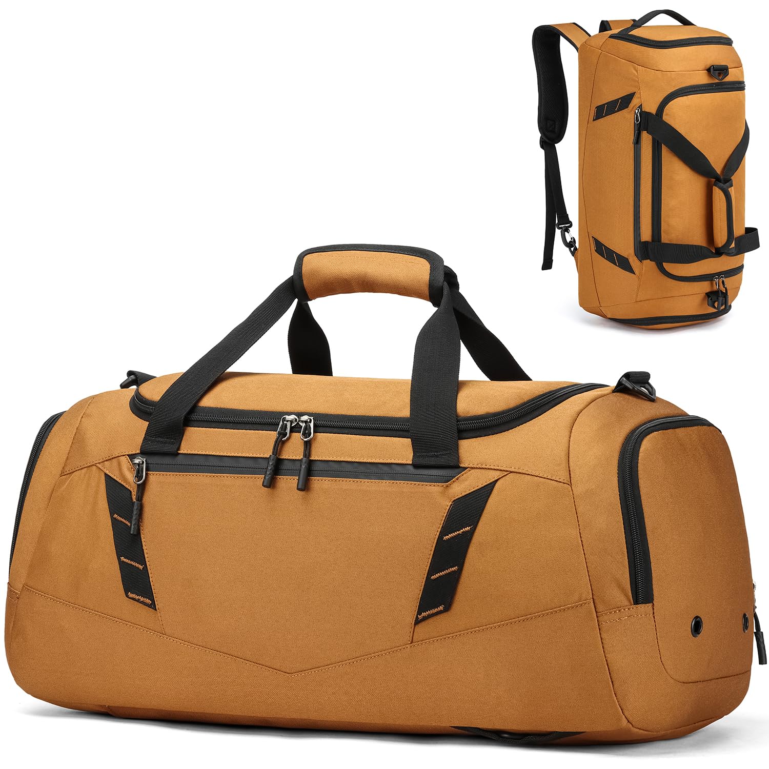 Bolsa de Viaje Hombre 40L Bolsa Deporte con Zapatos y Compartimentos Húmedos + Cinturón de Mochila Deportivo Viaje Gimnasio Natacion Boxeo Travel Duffle Bag Mujer, Marrón