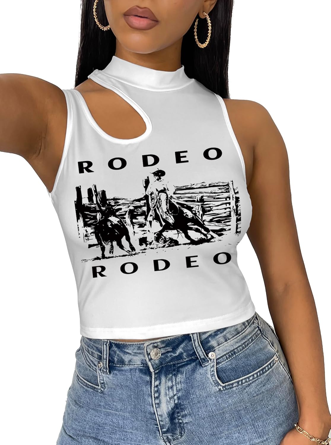 LovelyWholesale Crop Tops for Women Sexy Cut Out Tops Mock Neck Tank Top - Image 2