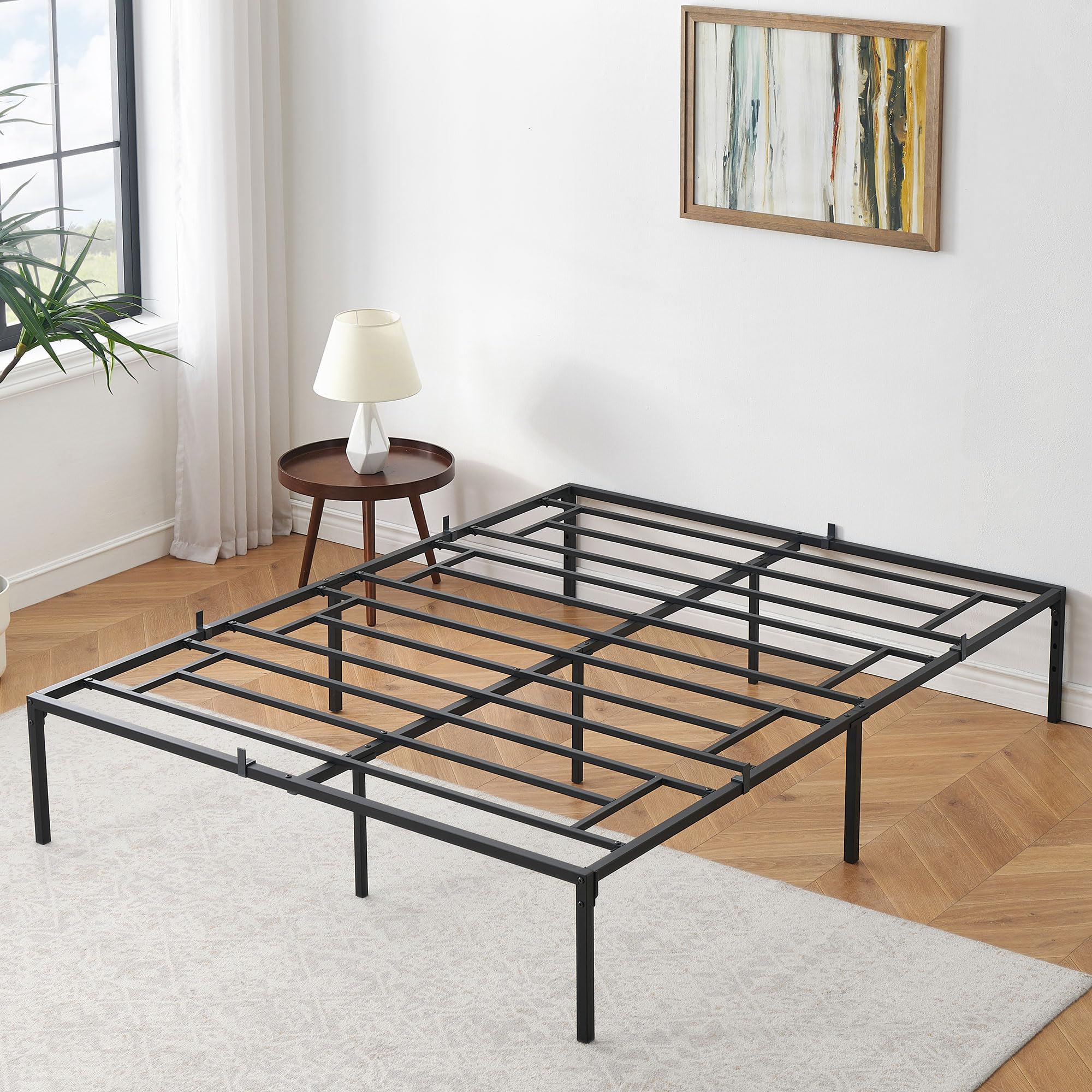 ChicHabitat 14 Inch Full Bed Frame, Metal Full Size Bed Frame with Under Storage Space, Heavy Duty Platform Bed Frame with Sturdy Metal Slat Support,
