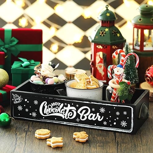Miniatura 2 de Soaoo Caja de almacenamiento de madera con barra de cacao caliente, decoración navideña, cacao caliente, lindos cubos de almacenamiento de madera,