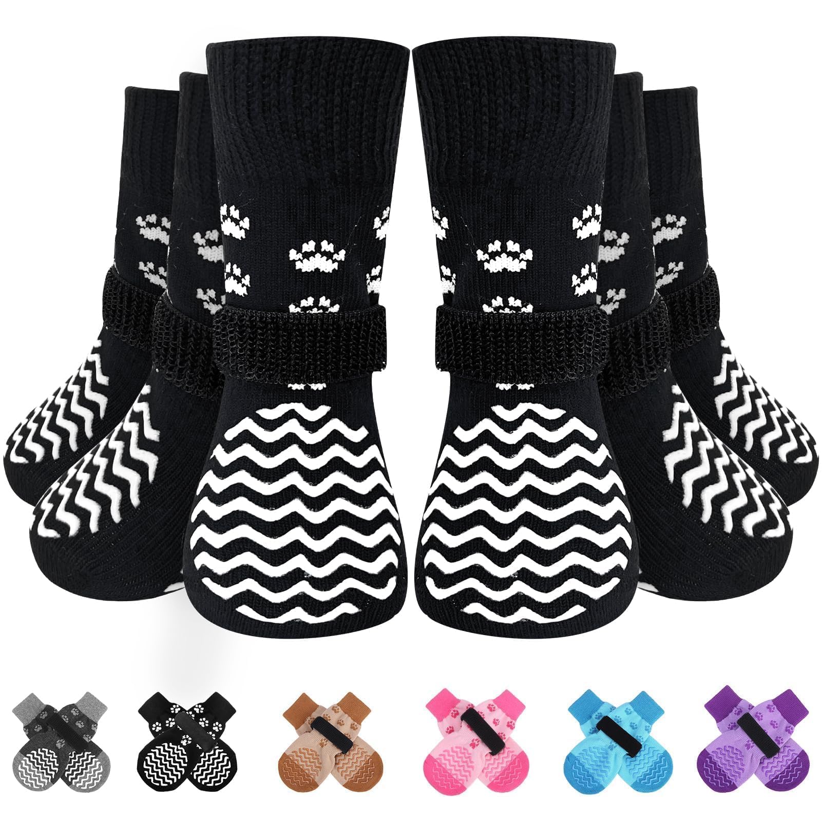EXPAWLORER 6Pcs Anti Slip Dog Socks to Prevent Licking Paws, Dog Shoes for Winter, Double Sides Dog Boots & Paw Protectors Booties for Hardwood Floors with Grippers Small Medium Large Senior Dog, XL