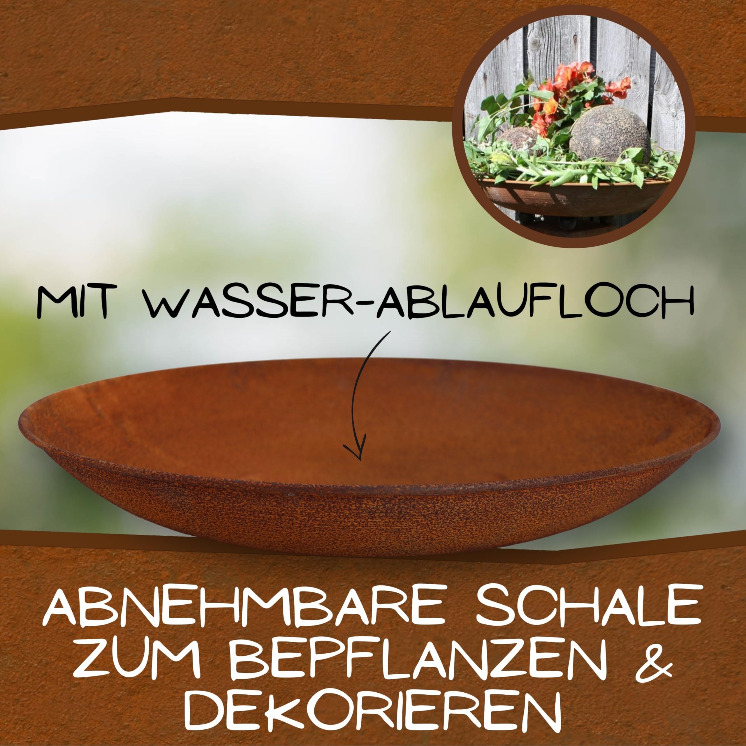 Rostikal Blumensäule 110 cm mit runder Pflanzschale 47 - Gartendeko Für Draußen Wetterfest, Deko Garten, Garten Deko Draußen - Wetterfeste Deko Für Ihren Outdoor-Bereich