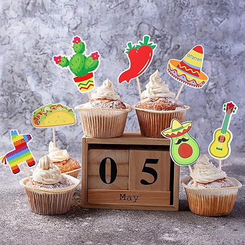 Miniatura 4 de Decoración para cupcakes, 35 unidades, temática mexicana, decoración para cactus mexicano, burro, taco, pimienta, sombrero, guitarra, pastel,