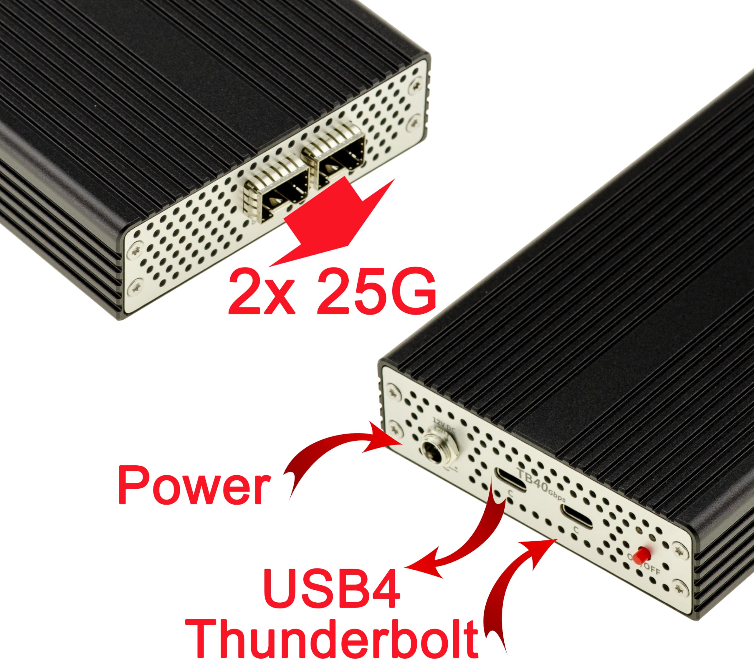 KALEA-INFORMATIQUE Cordon Thunderbolt USB4 40G vers 2 Ports SFP28 25G | Convertisseur USB4 ou Thunderbolt 3/4/5 vers fibre 25G SFP28 avec chipset Mellanox ConnectX-4Lx, chainage Daisy Chain