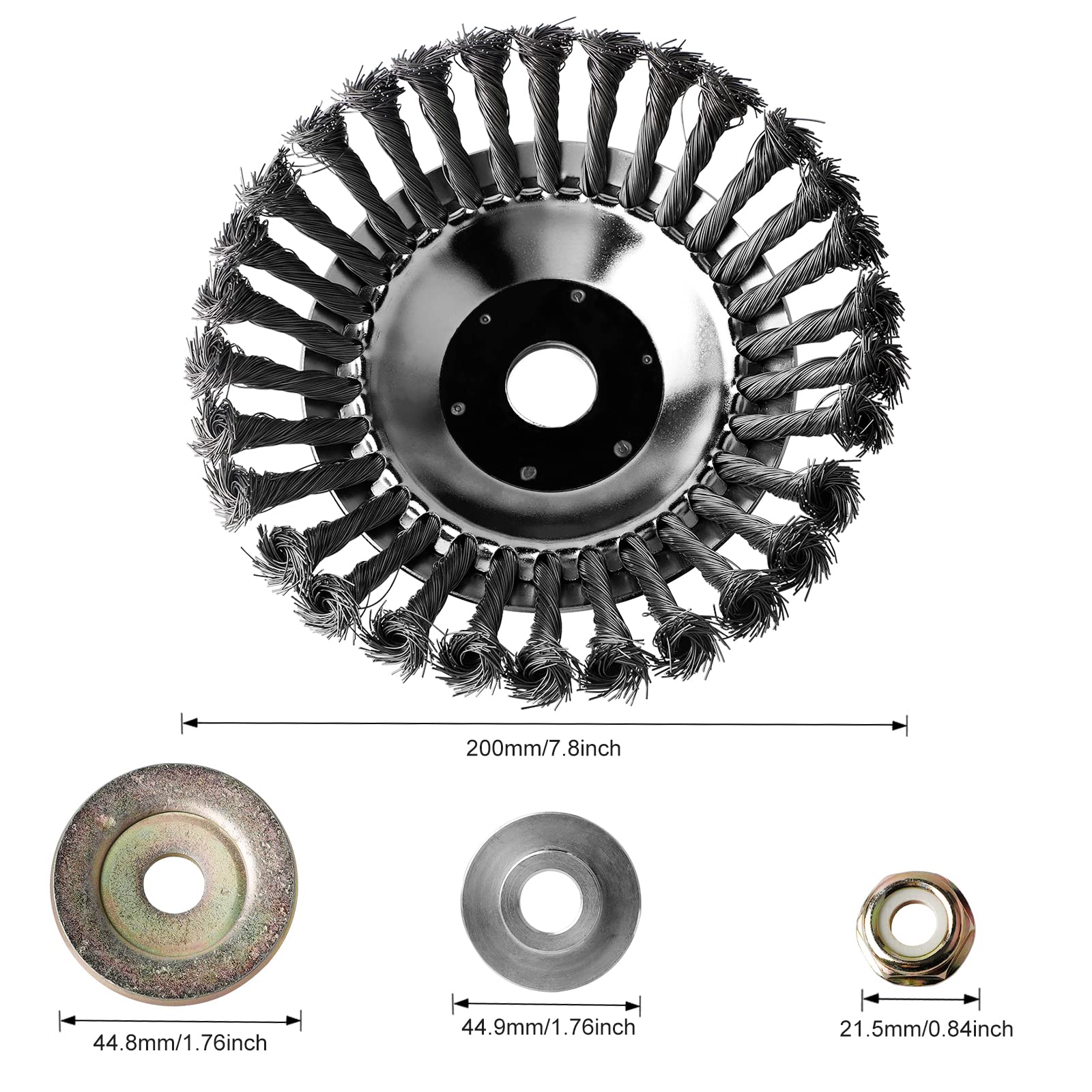 Brosse De Désherbage Pour Débroussailleuse 8 Pouces (200 Mm) - Fil Acier, Trou 25,4 Mm - Inclut Accessoires De Fixation