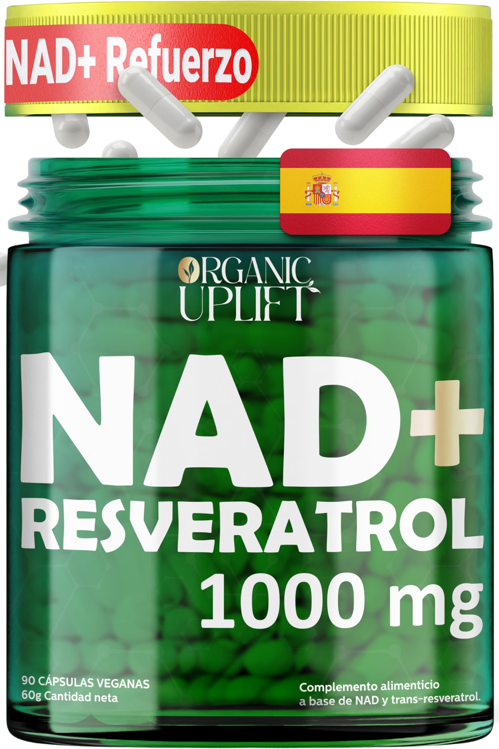 NAD Resveratrol Puro 1000 mg, NAD+ liposomal para hombres y mujeres, nicotinamide riboside, Cápsulas de NAD Plus de alta pureza, Probado en laboratorio, suministro para 3 meses (90 cápsulas)