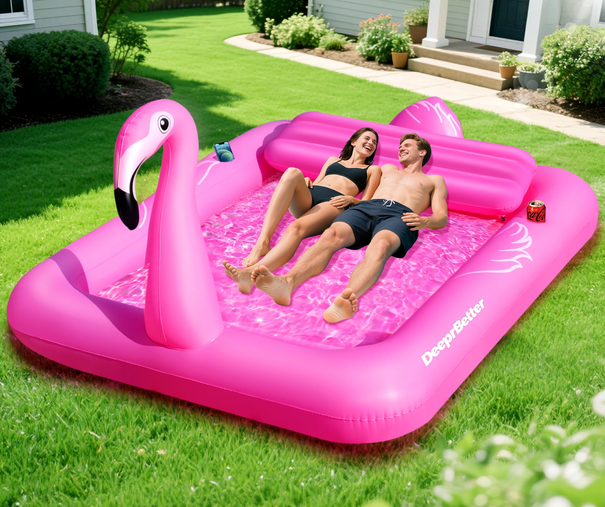 DeeprBetter Colchoneta Piscina Adultos, Flamenco Hinchables para Piscina con Posavasos, Colchoneta Hinchable Piscinas Grande 205 * 150CM, Flotadores Piscinas Adultos con Almohada Colchonetas Playa
