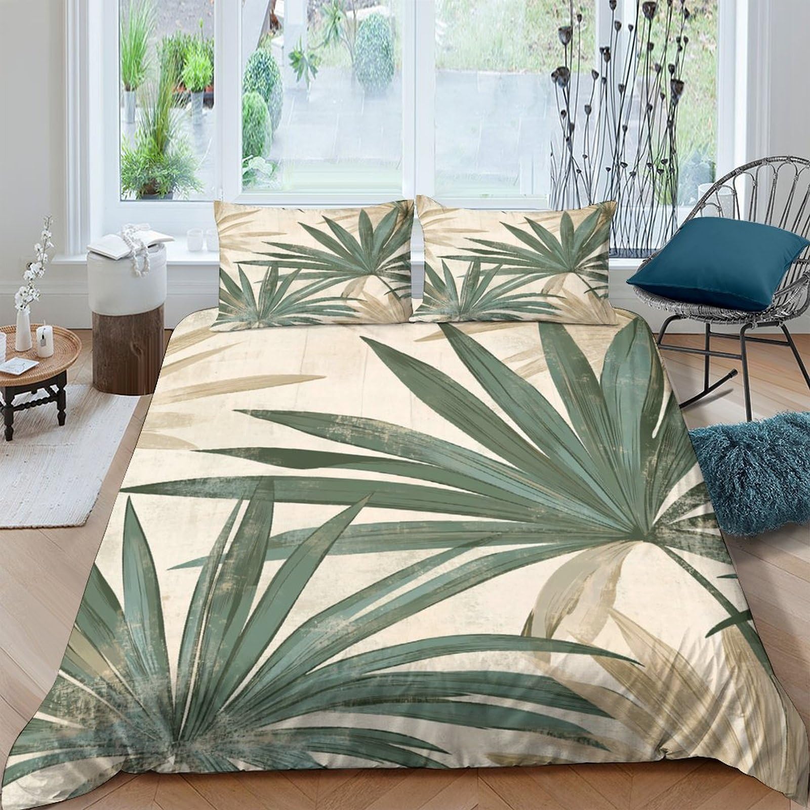 Ctjqhvkz Style-9 3D Printed Tropical Palm Fitted Sheet Microfiber Soft Green Leaf Bed Cover For Bedroom Guest Room Easy Care Single（135X200cm）