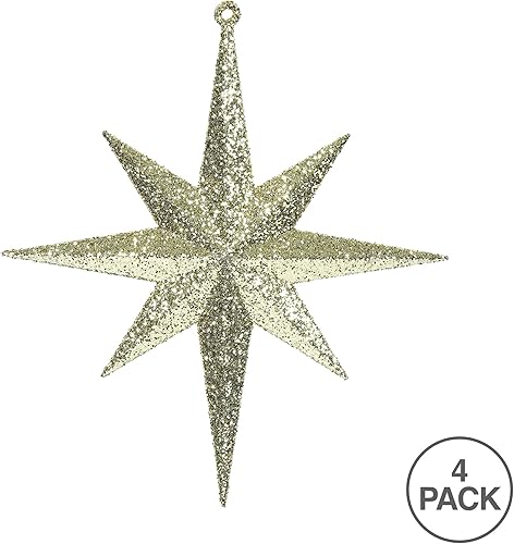 Vista 22 de Vickerman Adorno de Navidad de estrella de Belén con purpurina iridiscente de oro rosa de 8 pulgadas, 4 por caja