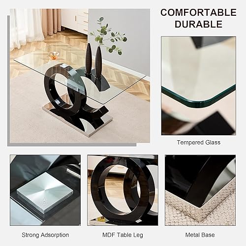 Miniatura 7 de Juego de 4 mesas de comedor de cristal de 63 pulgadas para 4,5 piezas, mesa de comedor rectangular de vidrio templado de 0.39 pulgadas con sillas de