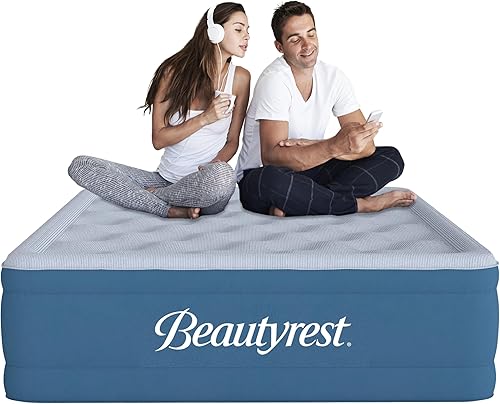 Beautyrest Comfort Plus - Colchón de cama de aire con bomba integrada y cubierta de refrigeración de felpa, 17 pulgadas tamaño matrimonial