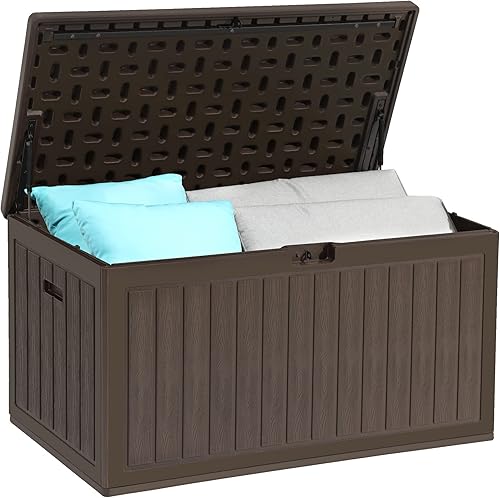 YITAHOME Caja grande de 90 galones, cajas de almacenamiento de resina de doble pared para exteriores, almacenamiento de cubierta para muebles de