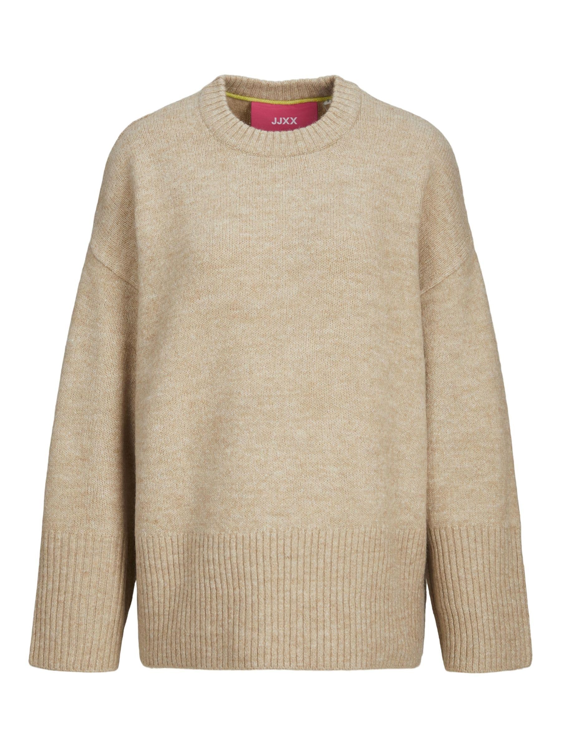 Jjxx Women's Peyote/Detail:/Limeade Neck Piping A/S Jxollie Various Oversize Crew Knit Knitted Jumper, Xl, Xl