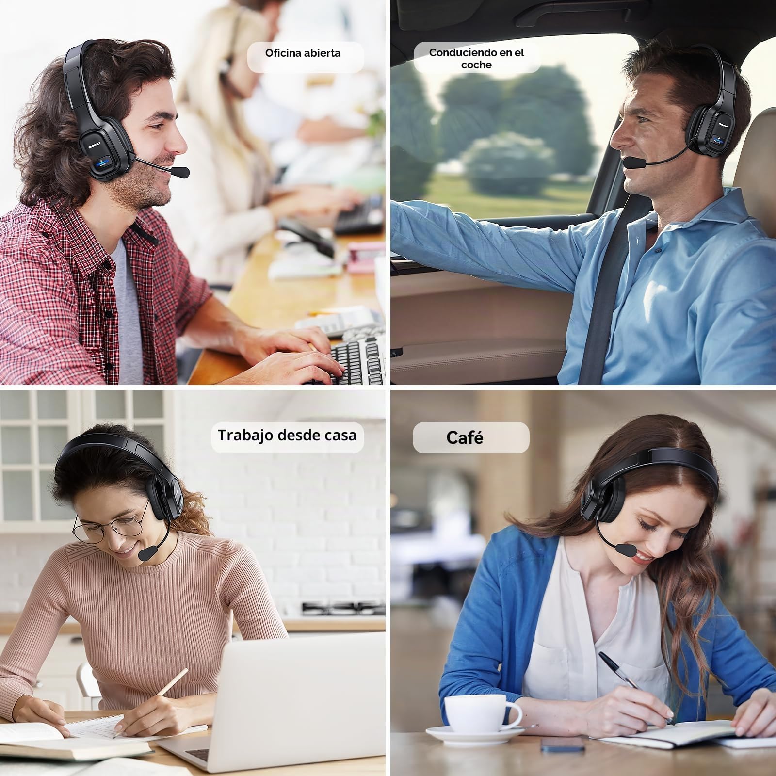 TECKNET Auriculares para PC con Micrófono, Auriculares Bluetooth con Cancelación de Ruido. Sonido Estéreo Nítido. Compatibles con Skype, Teléfonos, Centros de Llamadas y Cursos Online
