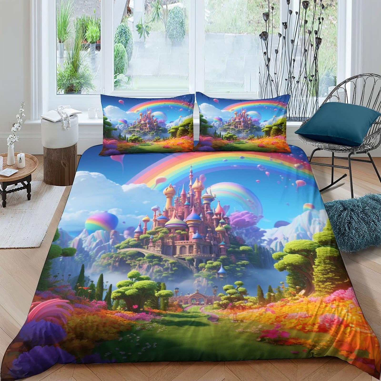 Parure de lit château coloré 3D en microfibre 220x240 cm