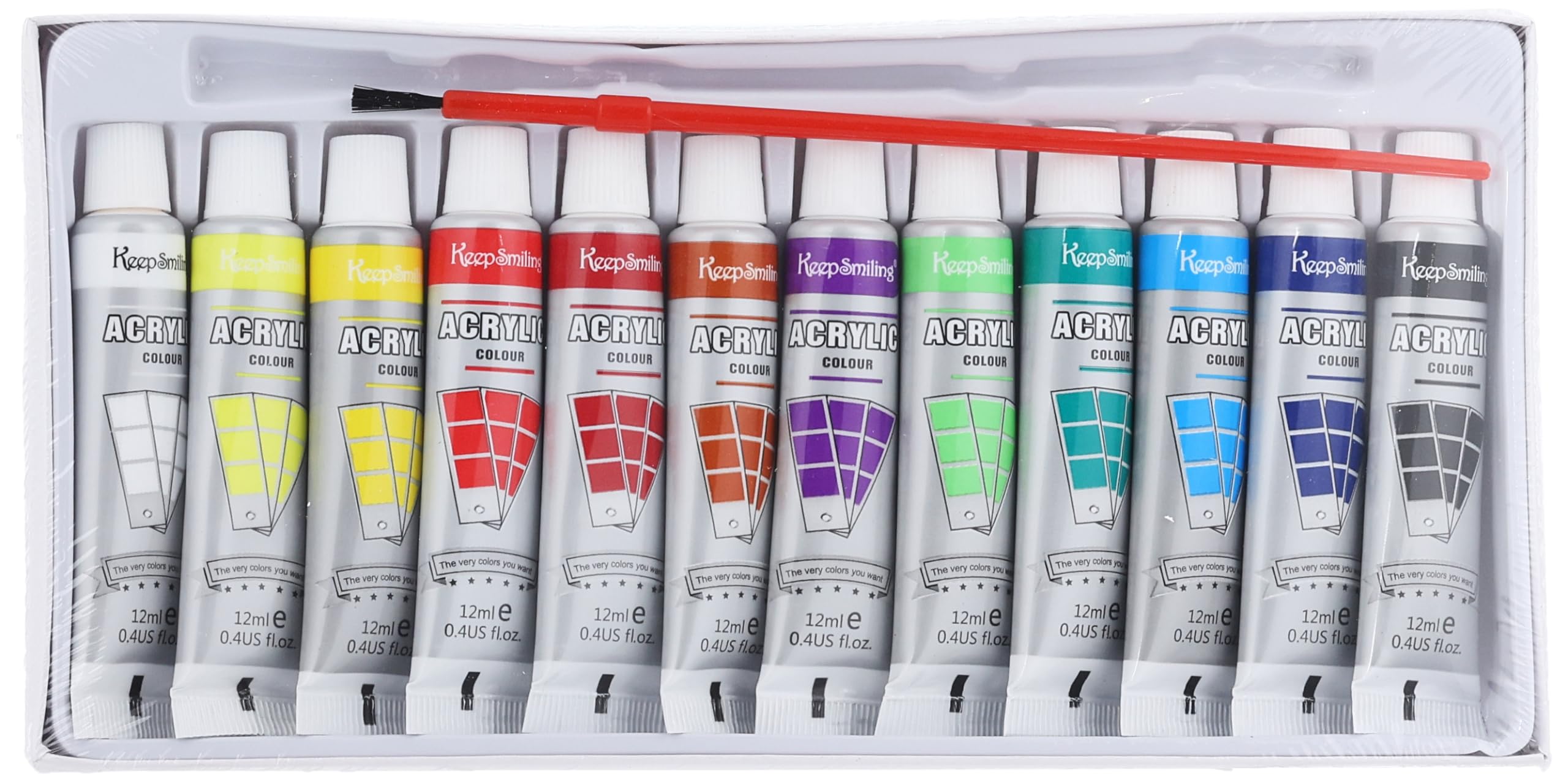 Keep Smiling Acrylic Paint Set (12 Colors, 12ml Tubes) 7112-A - KING