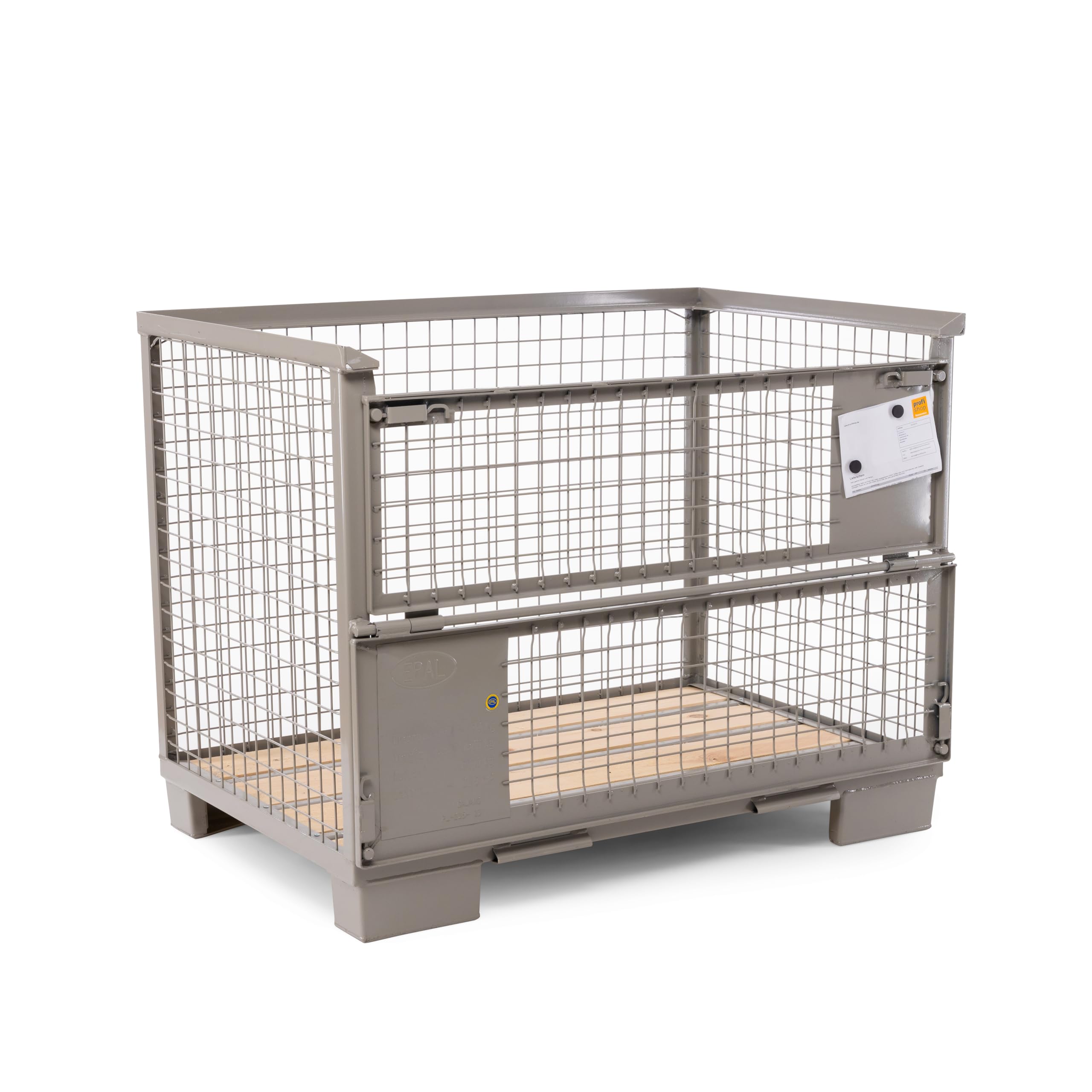 HEMMDAL Euro-Gitterbox mit 2 Doppelvorderwandklappe | 1.500 kg Tragkraft | HxBxT 97 x 124 x 83,5 cm | Grau | 5 x 5 cm Maschenweite | aus Stahl | stapelbar | tauschfähig | Gitterbehälter