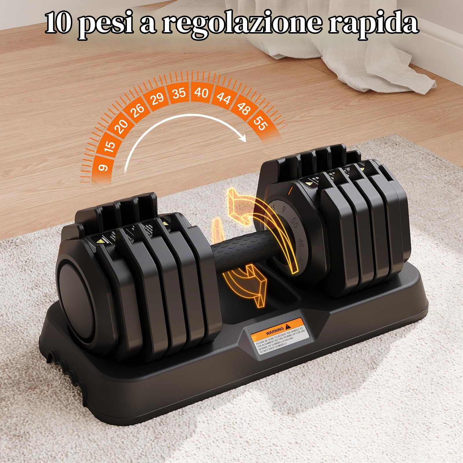 Set di manubri regolabili, coppia di pesi da 11 kg/24,5 kg, impugnatura antiscivolo con meccanismo di bloccaggio di sicurezza (Nero 24.5kg x2 (10 livelli di regolazione))