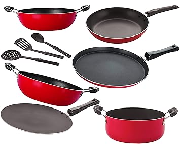 Nirlon 3 Layer Non-Stick Coated 9 Piece Cookware Combo Gift Set [FT13_CT11_KD13_KD14_Cass20_TP24_3SPN]