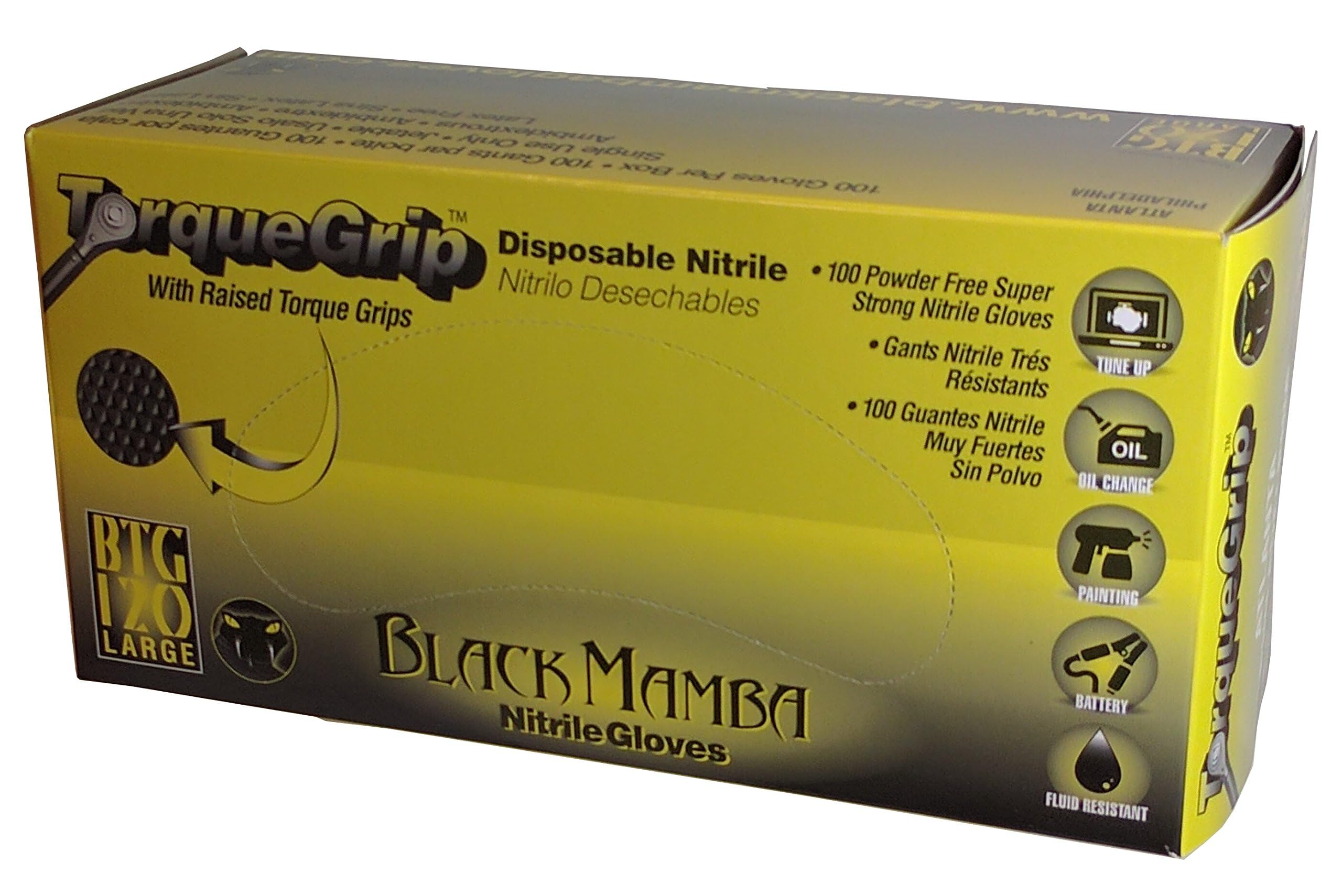 BLACK MAMBA Black Torque Grip 8-Mil Nitrile, Powder Free, Heavy-Duty, Disposable Gloves for Automotive & Shop Use
