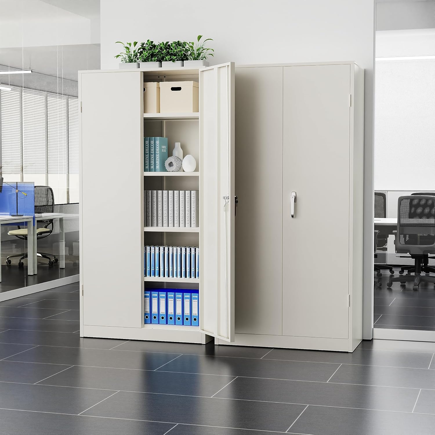 SUNCROWN Metal Storage Cabinets, 72" Locking Cabinet with 2 Doors and 4 Adjustable Shelves, Steel Utility Tool Garage Cabinets,Tall Metal Lockable File Cabinet for Office,Home, Gym, Warm Grey