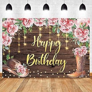 Sensfun Western Cowgirl Birthday Backdrop Country Boot Hat Floral Glitte...