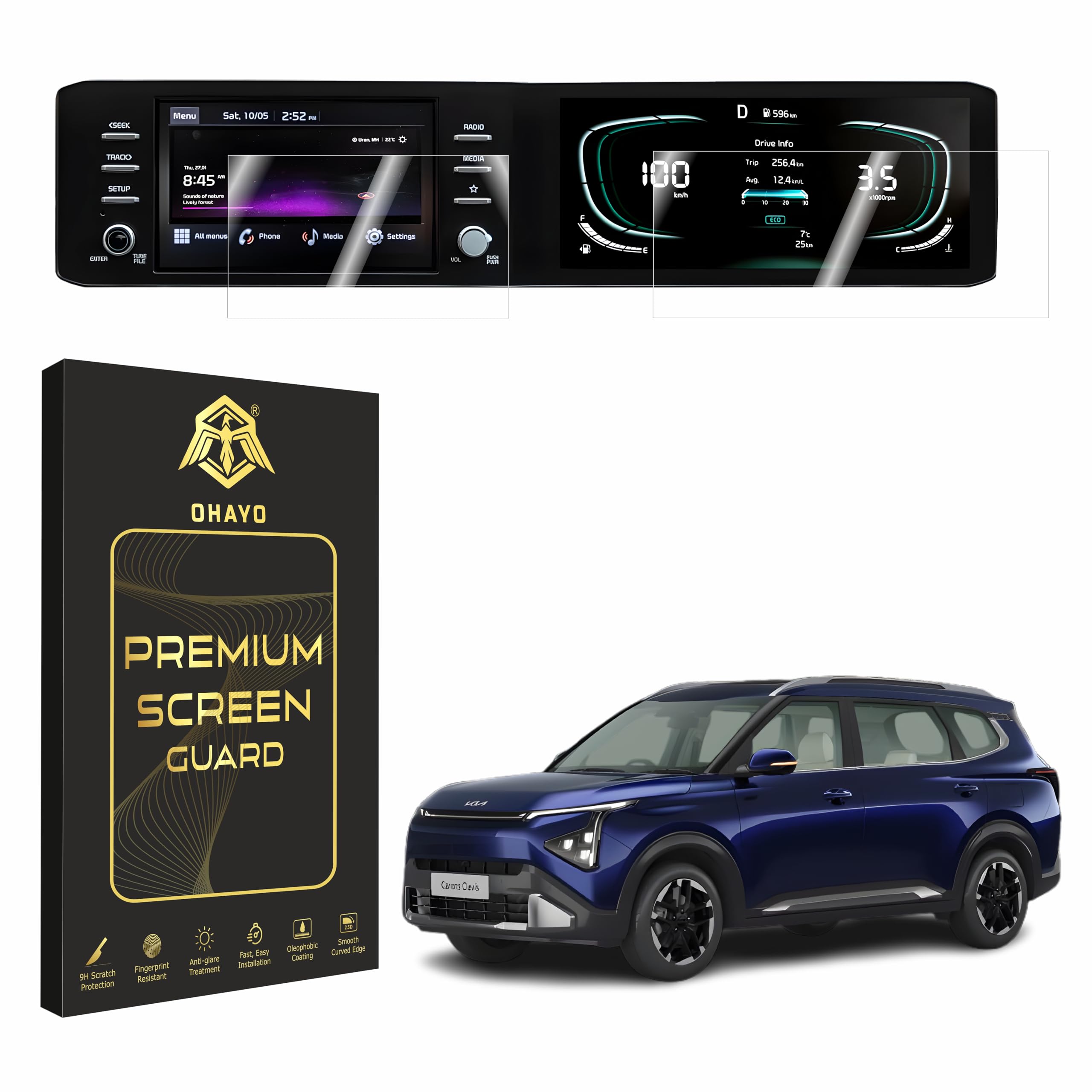 OHAYO Military Strength Screen Protector For Kia Carens Clavis 2025 9H+ Hardness, Strong Protection, Full Screen Edge-to-Edge Cover, Scratch Resistant, Bubble-Free Install, Ultra HD Clarity,With installation kit-picture-12