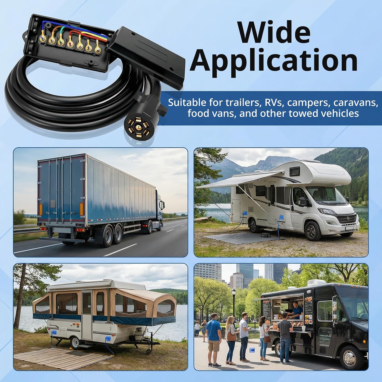 High Soar 7 Way Plug Trailer Cord with 7 Gang Junction Box,Trailer Connector 12V Breakaway Switch Heavy Duty Cable Wiring Harness for Trailers RVs Campers Caravans (8 FT)