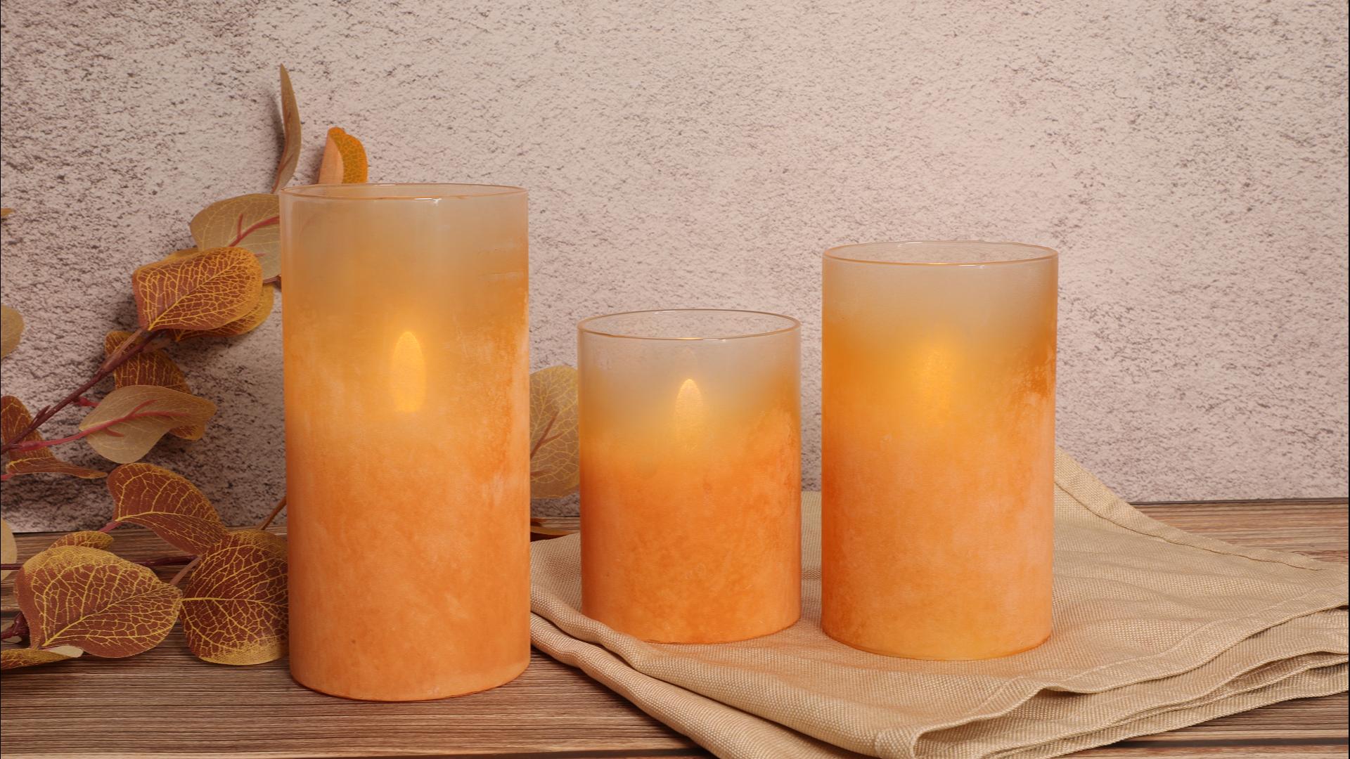 Image of Flameless Candles, Sandblasted Glass LED Candles, Battery Operated Flickering Candles with Remote & Timer, Real Wax Pillar Candles for Holiday Home Decorations