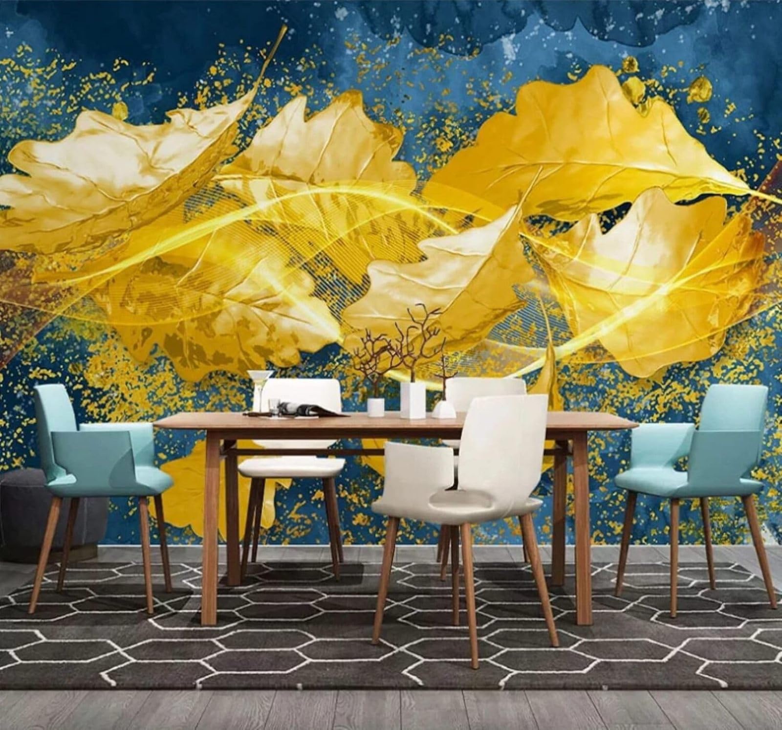XLMING Minimalist Light Luxury Three Dimensional Gold Leaves 3D Wallpaper Luxury Home Dining Decor Paste Sofa Living Room The Wall for Bedroom Mural-300cm×210cm