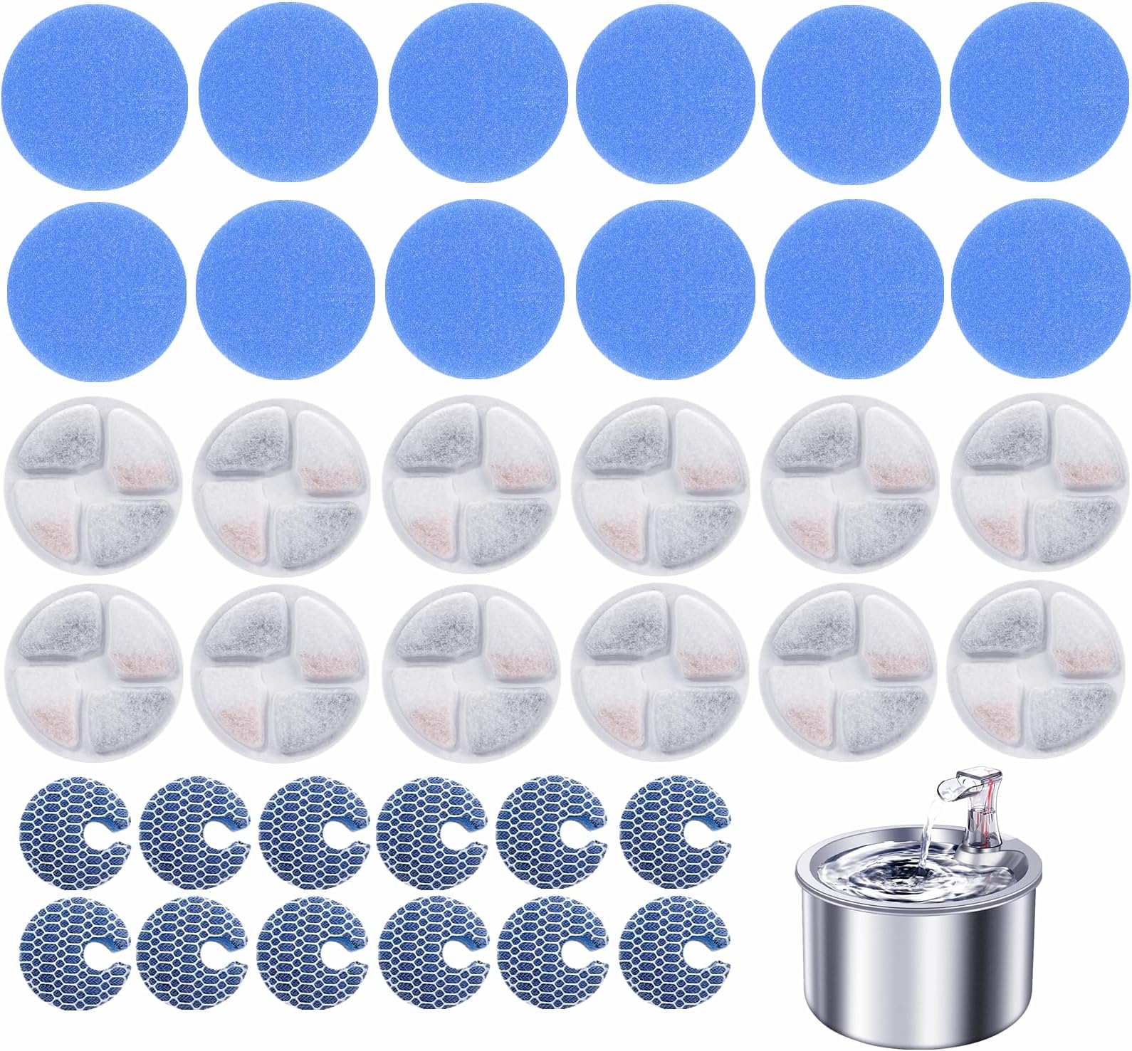 Neareal Official 8 Pack Cat Water Fountain Replacement Filters & Pre-Filter