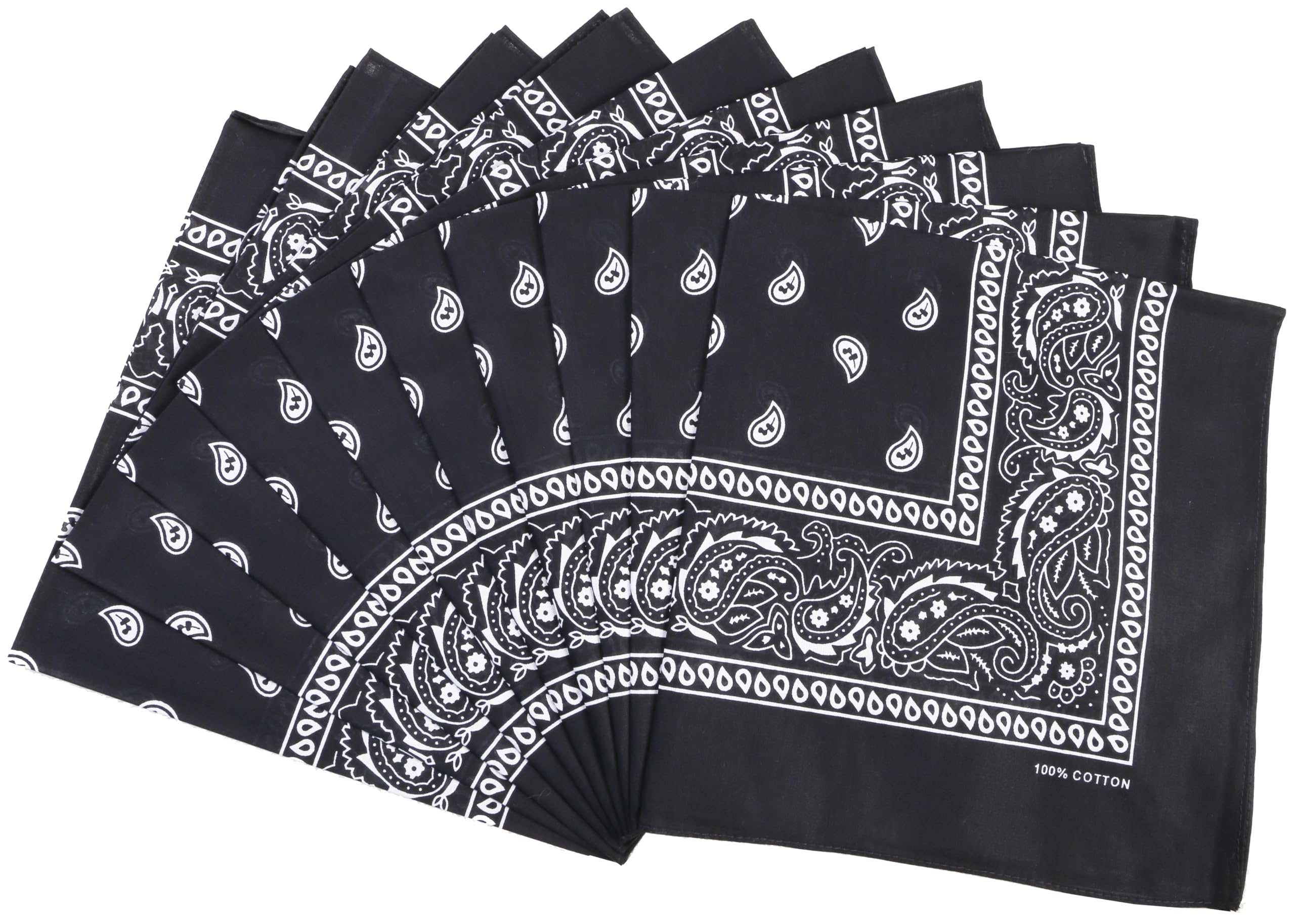 FANNI YOUPIN 100% Cotton Bandanas/Fashion Scarf for Men & Women Paisley printed Large 10pcs (Black)