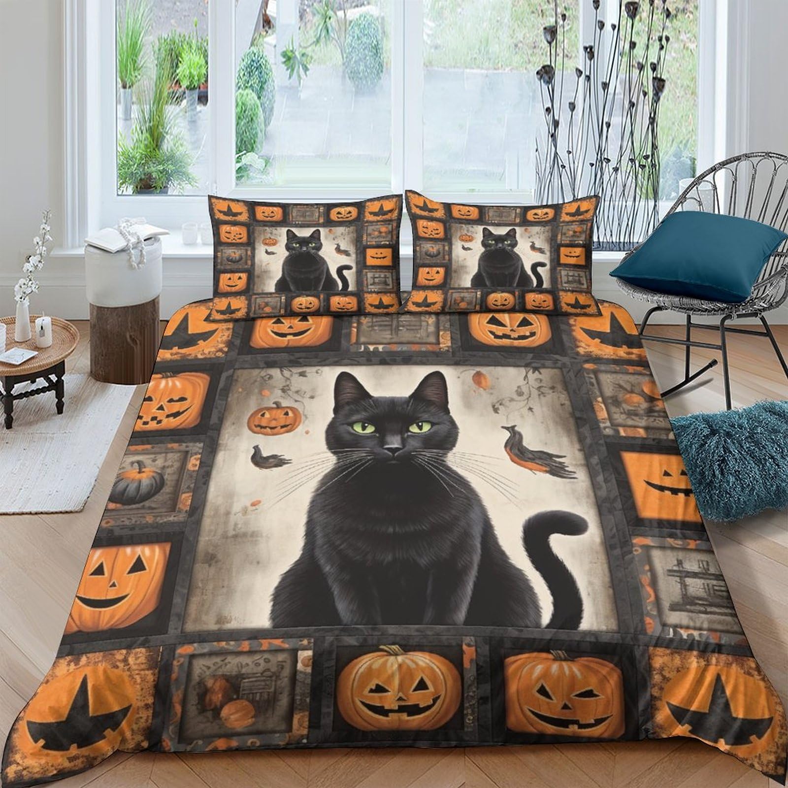 Funda nórdica gato negro microfibra suave 220x240cm con diseño cabeza de zucca 3D 1