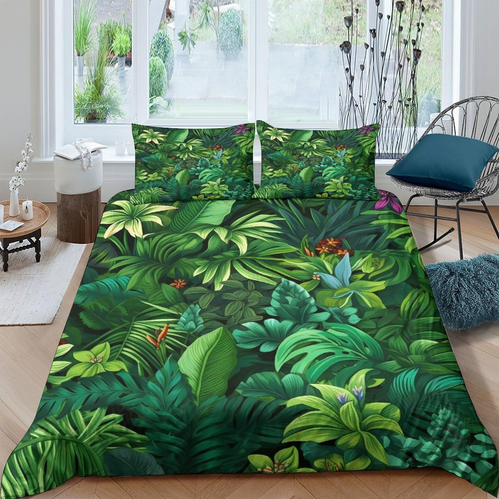 Ctjqhvkz Style-4 3D Printed Tropical Rainforest Fitted Sheet Microfiber Soft Anti-Slip Jungle Leaves Mattress Cover For Bedroom Guest Room Decor Single（135X200cm）