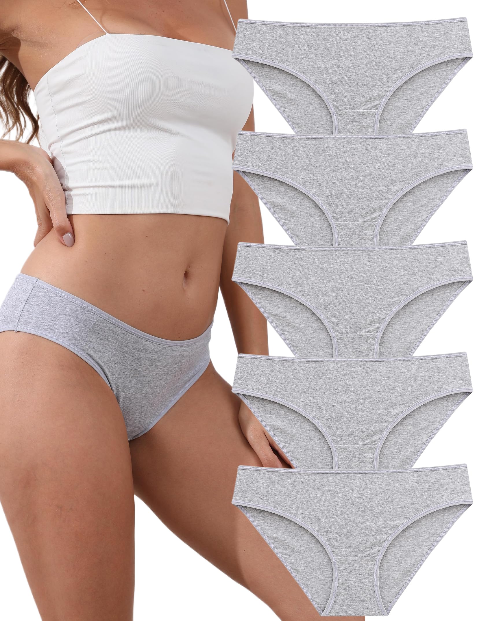 Womens Underwear Cotton Panties for Women Breathable Full Coverage Bikini Underwear Low Rise 5-Pack