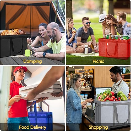 Miniatura 7 de BALEINE Paquete de 2 bolsas aisladas reutilizables para comestibles, bolsa enfriadora plegable para comestibles, bolsa aislante grande de alta